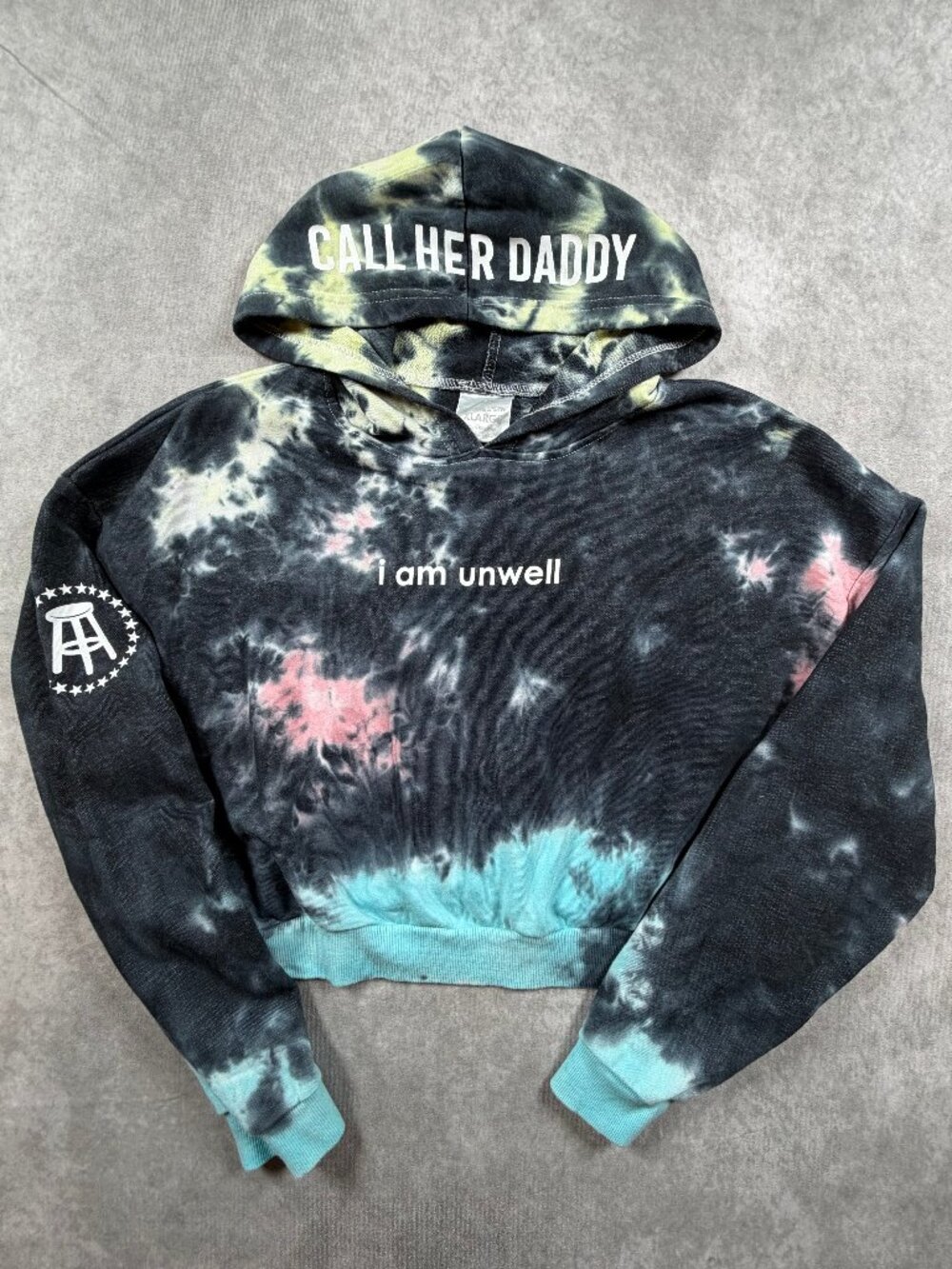 Call Her Daddy 'I Am Unwell' Tie-Dye Cropped Hoodie - Black Multi